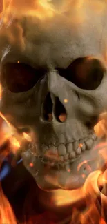 Fiery skull with vibrant flames mobile wallpaper.