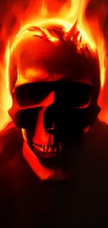 Fiery skull wallpaper with glowing flames in red hues.