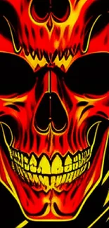 Vibrant red and yellow fiery skull design wallpaper.