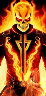 Fiery skull with vivid flames mobile wallpaper.