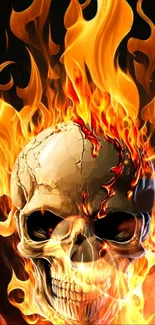 Fiery skull with flames mobile wallpaper for bold design.