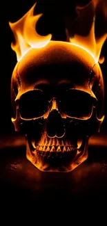 Fiery skull with flames on black background for mobile wallpaper.