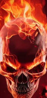 Fiery skull with flames, dark and intense phone background.