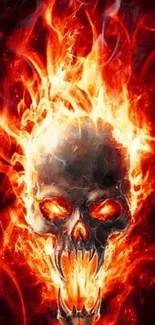 Fiery skull with flames mobile wallpaper, showcasing intense and vibrant energy.