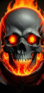 Fiery skull with vibrant flames mobile wallpaper.