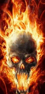 Mobile wallpaper featuring a fiery skull enveloped in dynamic flames.