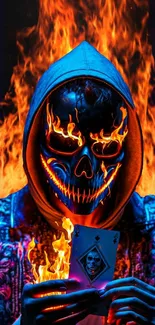 Fiery skull wallpaper with burning effects and vivid colors.