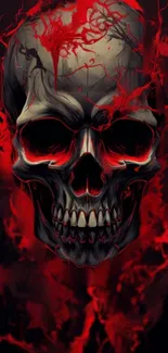 Fiery skull design with red accents on black background.