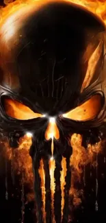 Fiery skull with dark background on mobile wallpaper.