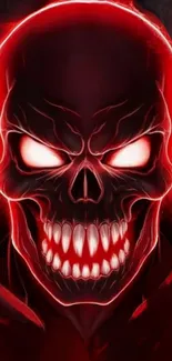 Fiery red skull glowing in darkness wallpaper.