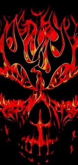 Fiery skull with red flames on a dark background.