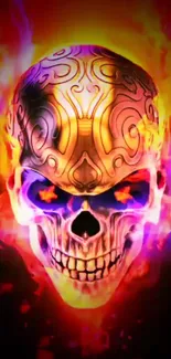 Fiery skull with vivid flames wallpaper