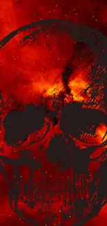 Fiery skull wallpaper with bold red and black colors.