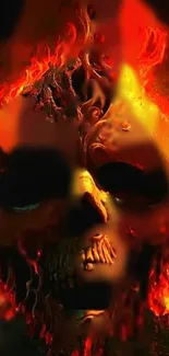 Fiery skull engulfed in vibrant flames on a dark background.