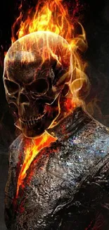 Fiery skull with flames mobile wallpaper design.