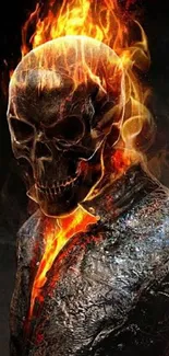 Fiery skull with flames in mobile wallpaper.