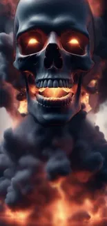 Fiery skull with smoke for phone wallpaper