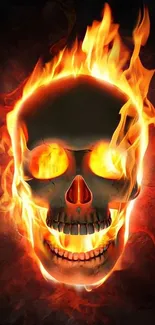 Fiery skull with flames mobile wallpaper.