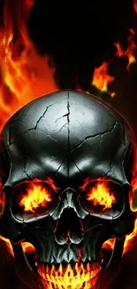 Fiery skull wallpaper with orange flames.