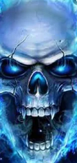 Blue flaming skull with vibrant digital flames.