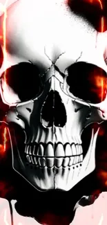 Skull with fiery flames mobile wallpaper, black and orange accents.