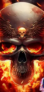 Fiery skull with wings and flames mobile wallpaper.