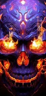 Fiery skull with vibrant blue and orange flames.