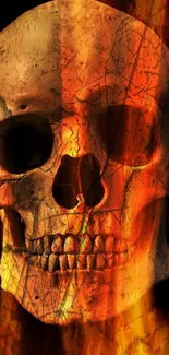 Fiery skull with orange flames, perfect for mobile wallpaper.