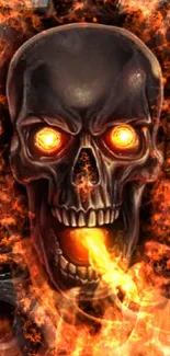 Fiery skull with glowing eyes and flames.