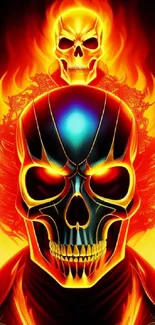 Vibrant fiery skull wallpaper with intense flames and bold colors for mobile.