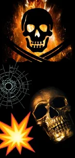 Fiery skull with glowing effects on dark background.