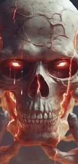 Fiery skull with glowing eyes wallpaper design