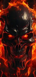 Fiery skull image with intense flames and dark background.