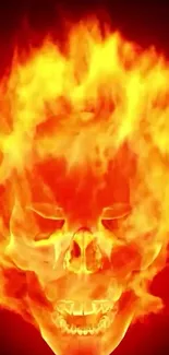 Fiery skull with intense flames wallpaper for mobile.