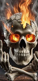 Fiery skull with flames and smoke mobile wallpaper.
