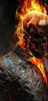 A fiery skull with flames, creating a dramatic mobile wallpaper.