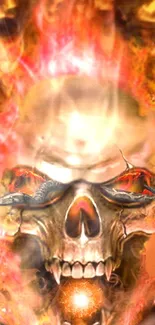 Fiery skull with flames mobile wallpaper, featuring intense colors.