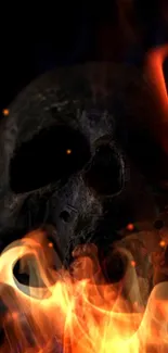 Fiery skull with flames wallpaper for mobile.