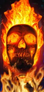 Fiery skull with vibrant flames for a mobile wallpaper.