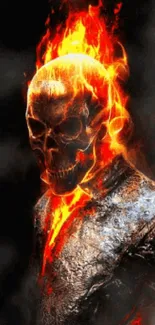 Intense mobile wallpaper featuring a fiery, flaming skull.