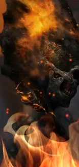 Fiery skull engulfed in flames, creating a dramatic wallpaper effect.