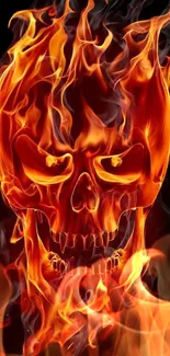 Vibrant fiery skull wallpaper with intense flames for mobile display.