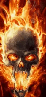 Fiery skull with intense flames mobile wallpaper.