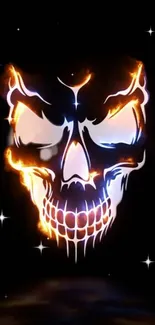 Stunning fiery skull wallpaper with glowing effect on black background.