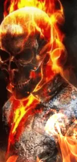 Fiery skull with flames mobile wallpaper, vivid and intense design.