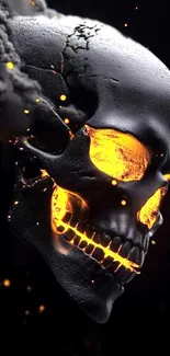 A fiery skull with glowing eyes and mouth, set against a dark background.