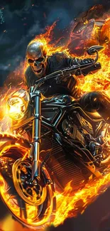 Flaming skull rider on a fiery motorcycle