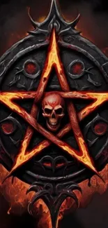 Fiery skull pentagram with vibrant orange flames.