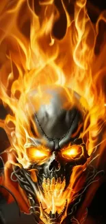 Fiery skull with intense flames on a dark background for mobile wallpaper.