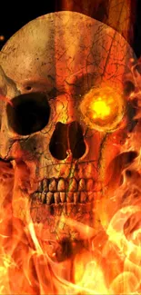 Fiery skull on a mobile wallpaper with intense orange flames.